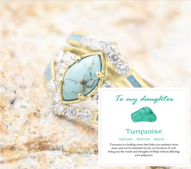 Retro Three-Piece Diamond and Turquoise Stackable Ring Set for Women