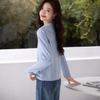 Maglietta a maniche lunghe con scollo a V blu navy Autunno Nuova Casual Basic Versatile Maglietta da donna