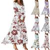 Women's Casual 3/4 Sleeve V-Neck Floral Print Maxi A-Line Beach Dress