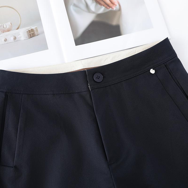 Women's Wide-Leg Navy Blue High-Waist Cropped Pants - Spring/Summer 2025 Casual Collection