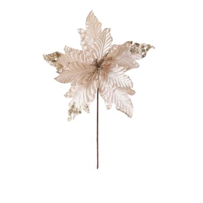 25cm Christmas Poinsettia Glitter Flower Sequins Large Artificial Christmas Flower Realistic Flocking Simulated Flower Head