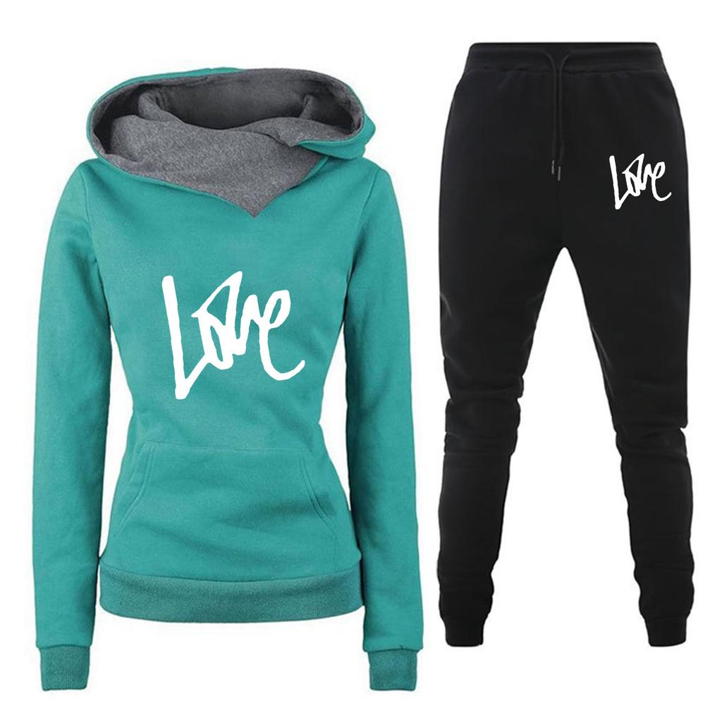Spring and Autumn Winter Casual Sportswear Set with Love Letter Printed Women's Hoodie and Sweatshirt Set Trendy