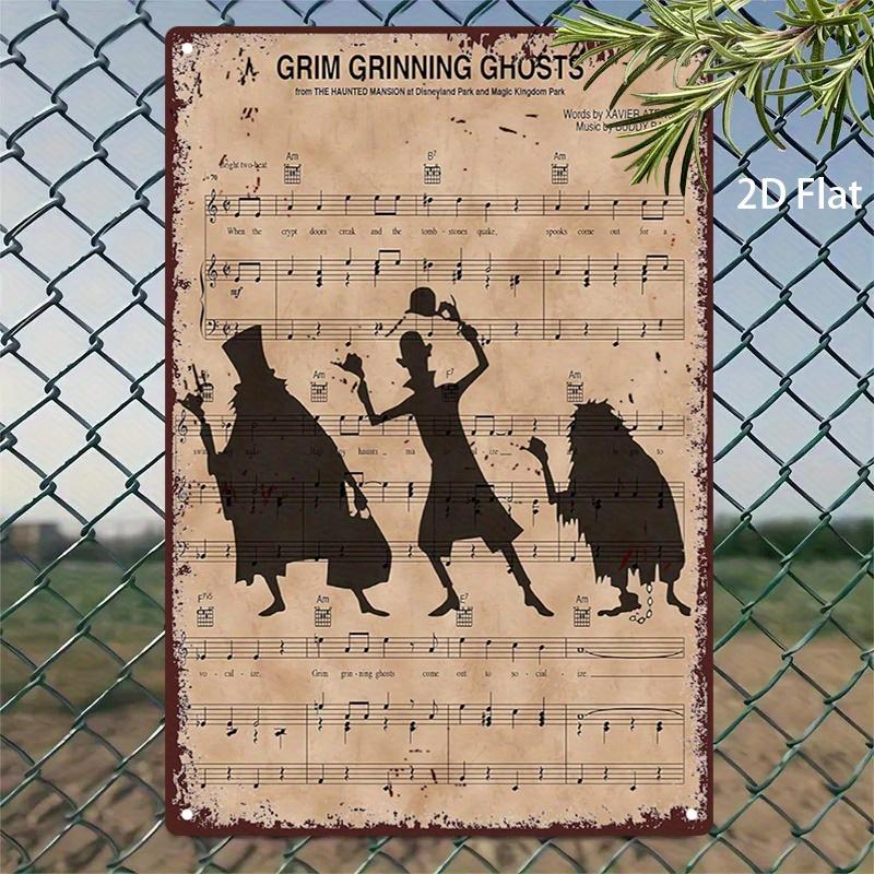 

1pc Grim Grinning Ghosts Metal Tin Sign - Retro Musical Notes Wall Art, Vintage Cartoon Decor, Durable Outdoor/Indoor Hanging Si 20x30cm（7.8x11.8inch）