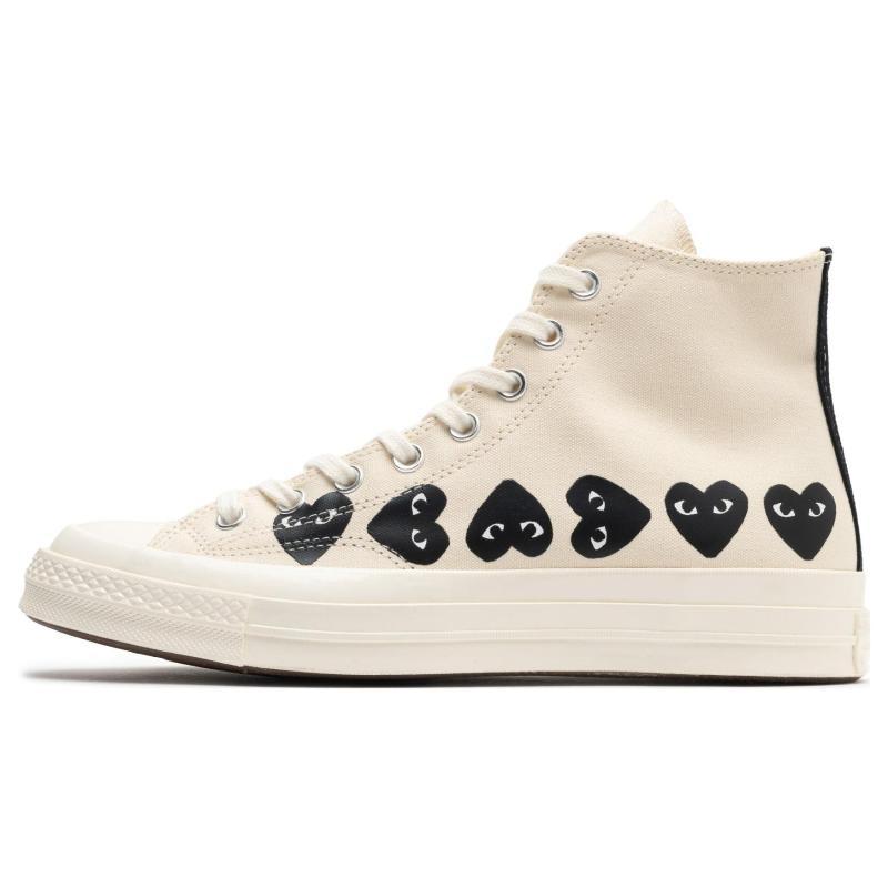 Comme Des Garçons Play X Converse 1970s Comfortable and Versatile High-top Canvas Shoes Unisex Beige.