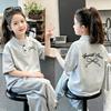 Korean Style Girls' Cartoon Stand-up Collar Short-Sleeve Polo T-shirt - 2026 Summer Trend for Kids in Pure Cotton