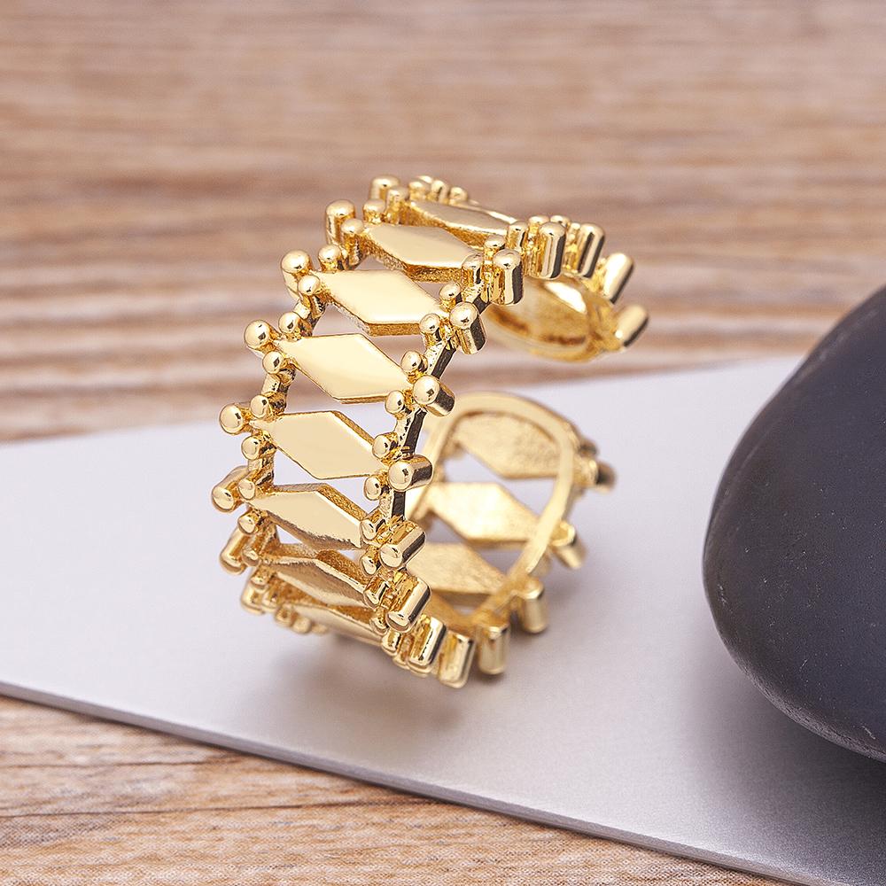 Luxury Cross X Shape Women Engagement Ring Full Paved Zircon Gold Color Elegant Simple Jewelry Open Adjustable Ring