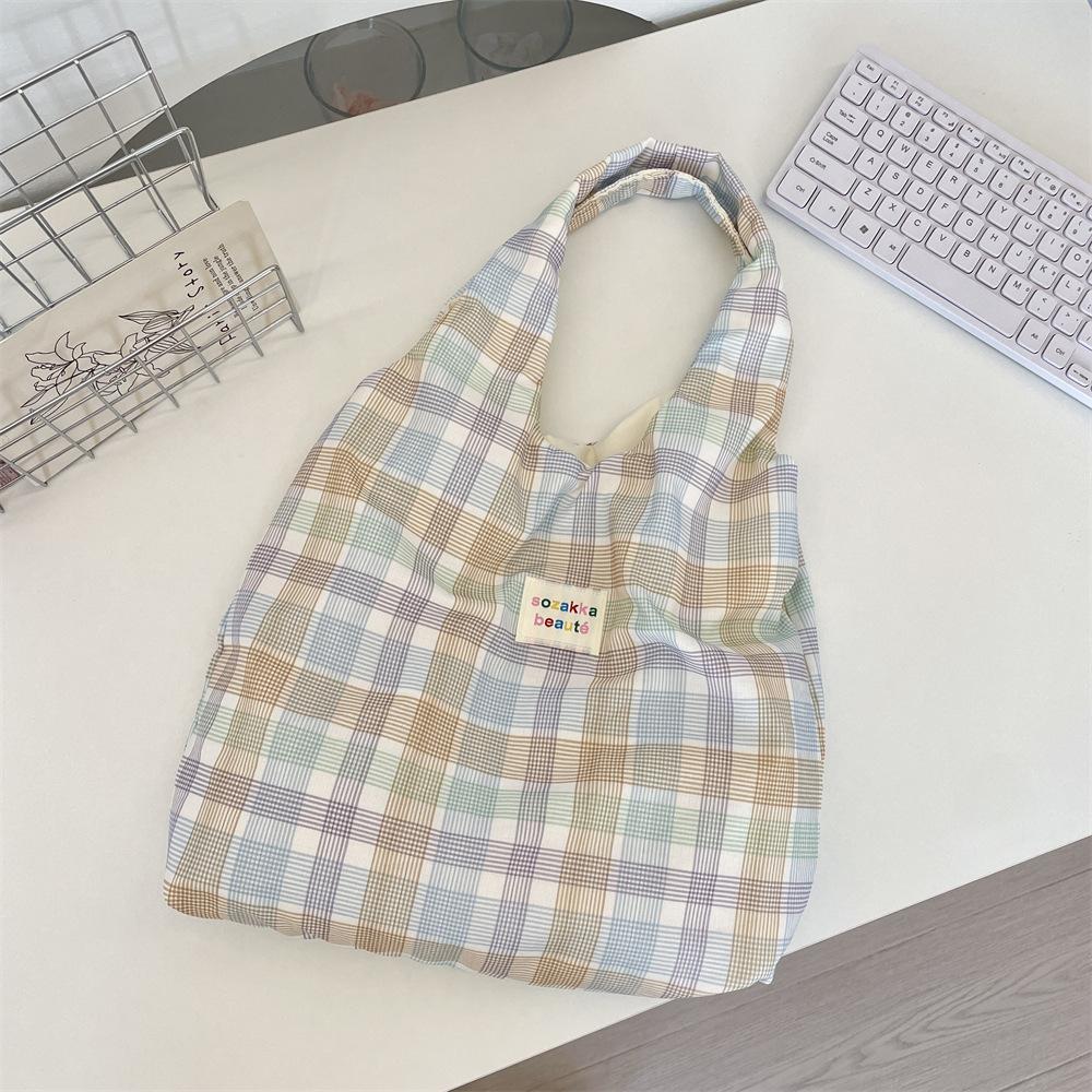 New Lazy Sweet Plaid Shoulder Shopping Bag Casual Commuter Vest Bag Tote Bag