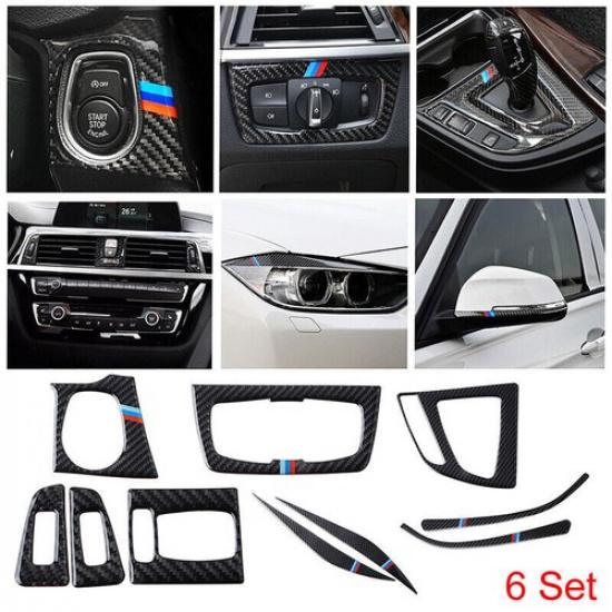 For BMW 3 4 Series F30 F34 2013-19 REAL Carbon Fiber Cover Frame Accessories Set