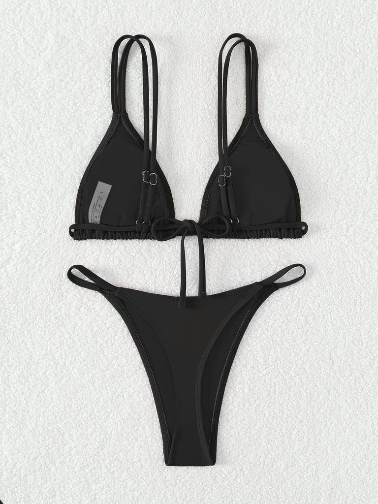 2024 Backless Solid Color Triangle Cup Bikini Swimwear for Women