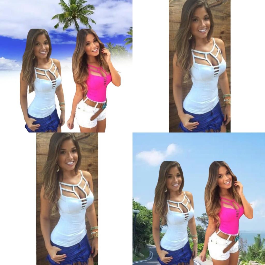 Solid Color Thin Shoulder Strap Halter Top Sleeveless Blouse Summer Casual T Shirt