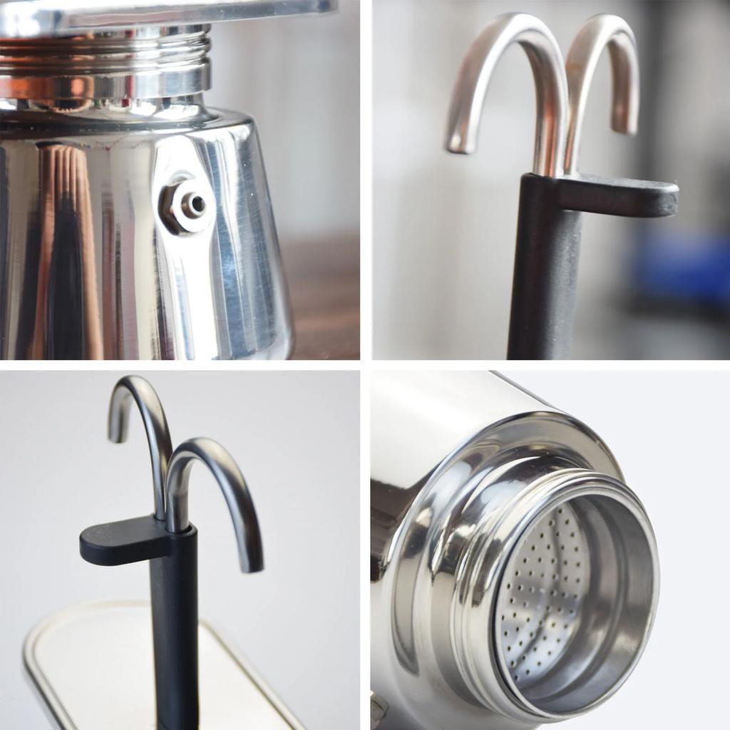 Italian DIY Conduit Coffee Maker 2 Cup 100ML Moka Pot Double Head Stainless Steel Mocha Coffee Pot