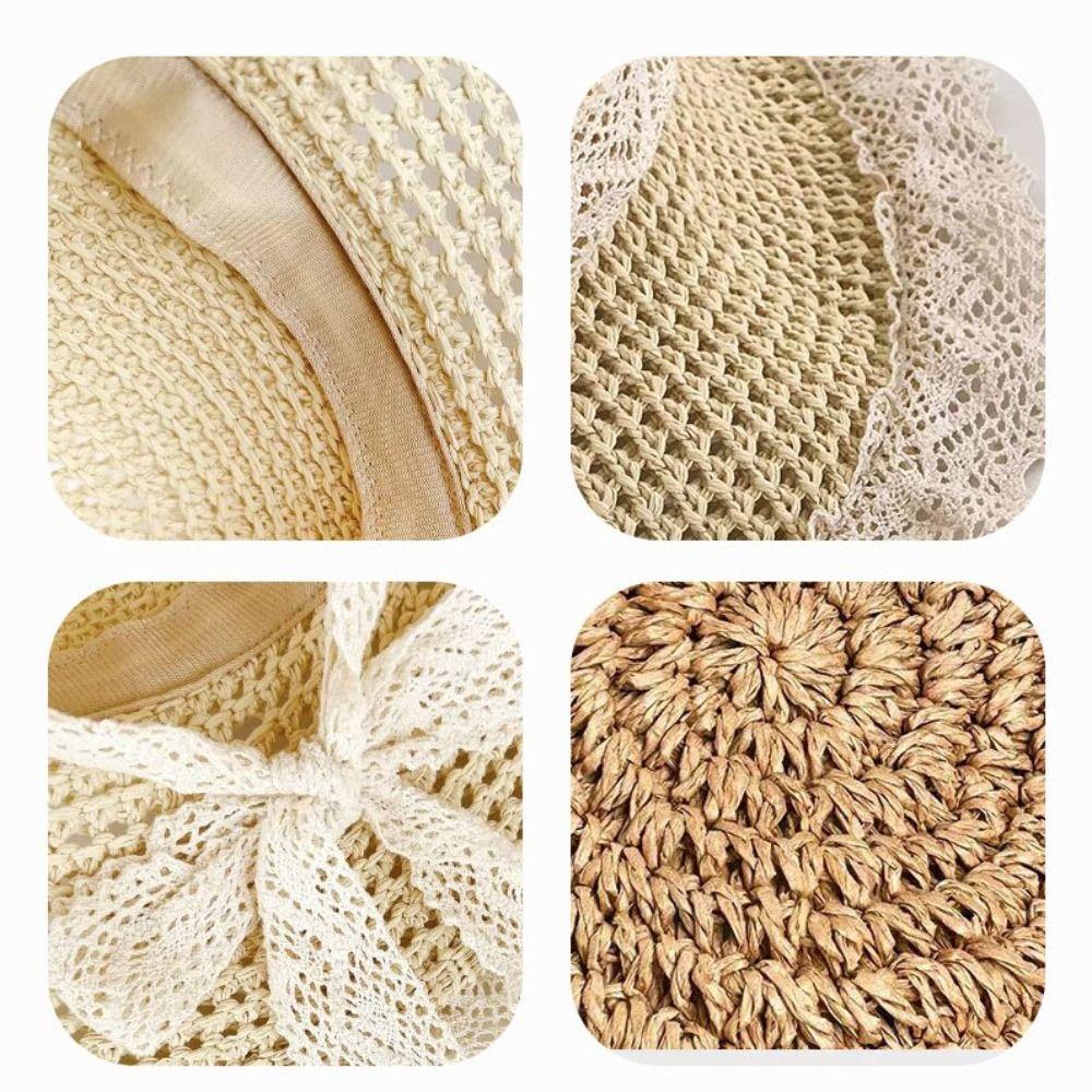 Large Brim Lace Tied Sun Hat Sunshade UV Protection Cap Elegant Women Straw Hat  Travel