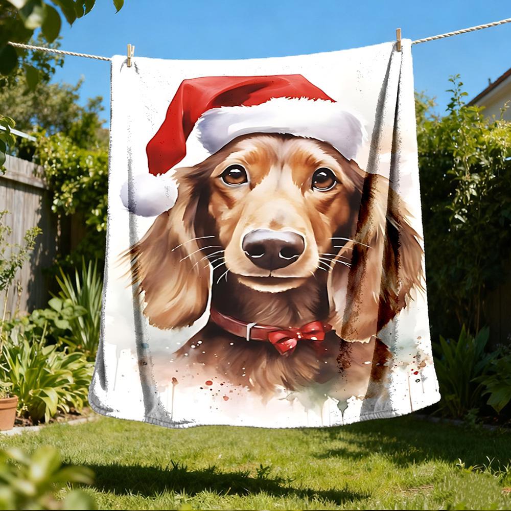 1pc Christmas dog Outdoor Soft Polyester Flannel Throw Blanket Versatile for All Seasons , Soft , Cozy , Warm All Season Quilted Throw ,