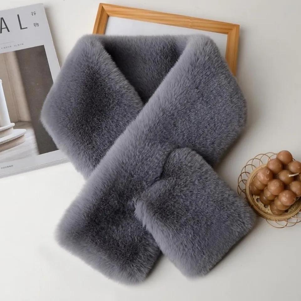 Women Fashion Winter Faux Fur Scarf Pure Color Outerwear Scarf Warm