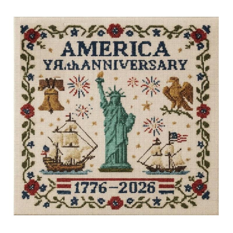 

US 250th Anniversary Crossing Stitching Kit Memorial Embroidery Starter Set Count Format Gift Patriotic Crossing Stitchi