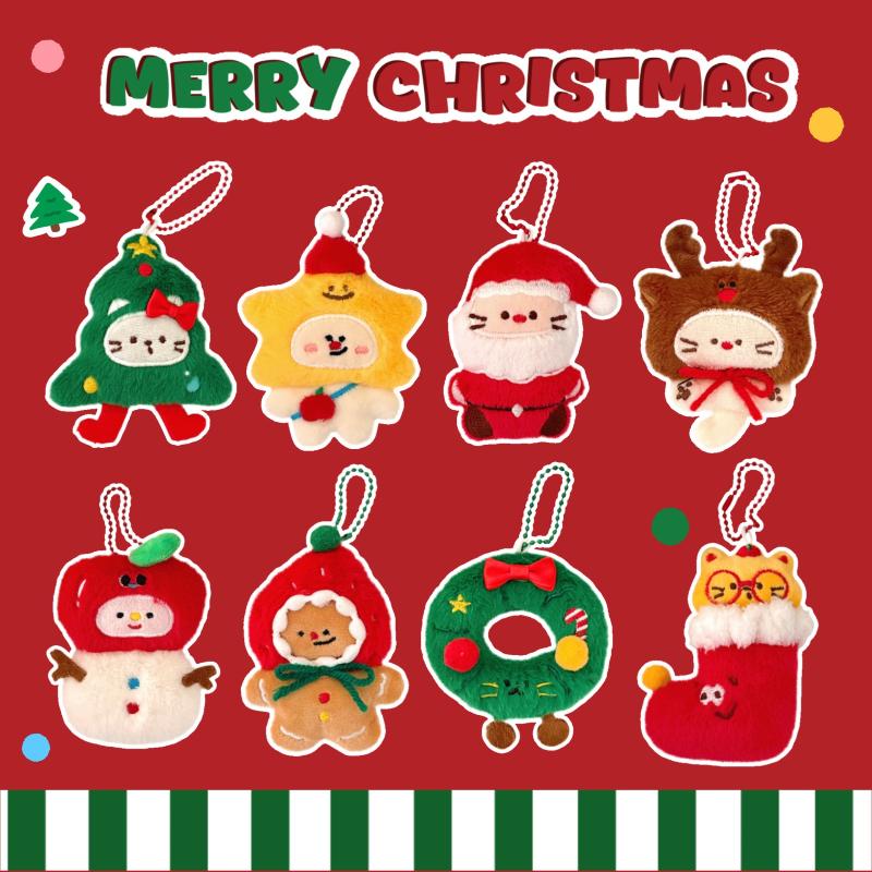 Cartoon Christmas Plush Doll Pendant Keychain Fluffy Cute Creative Soft Stuffed Doll Backpack Pendant Decorative Accessories
