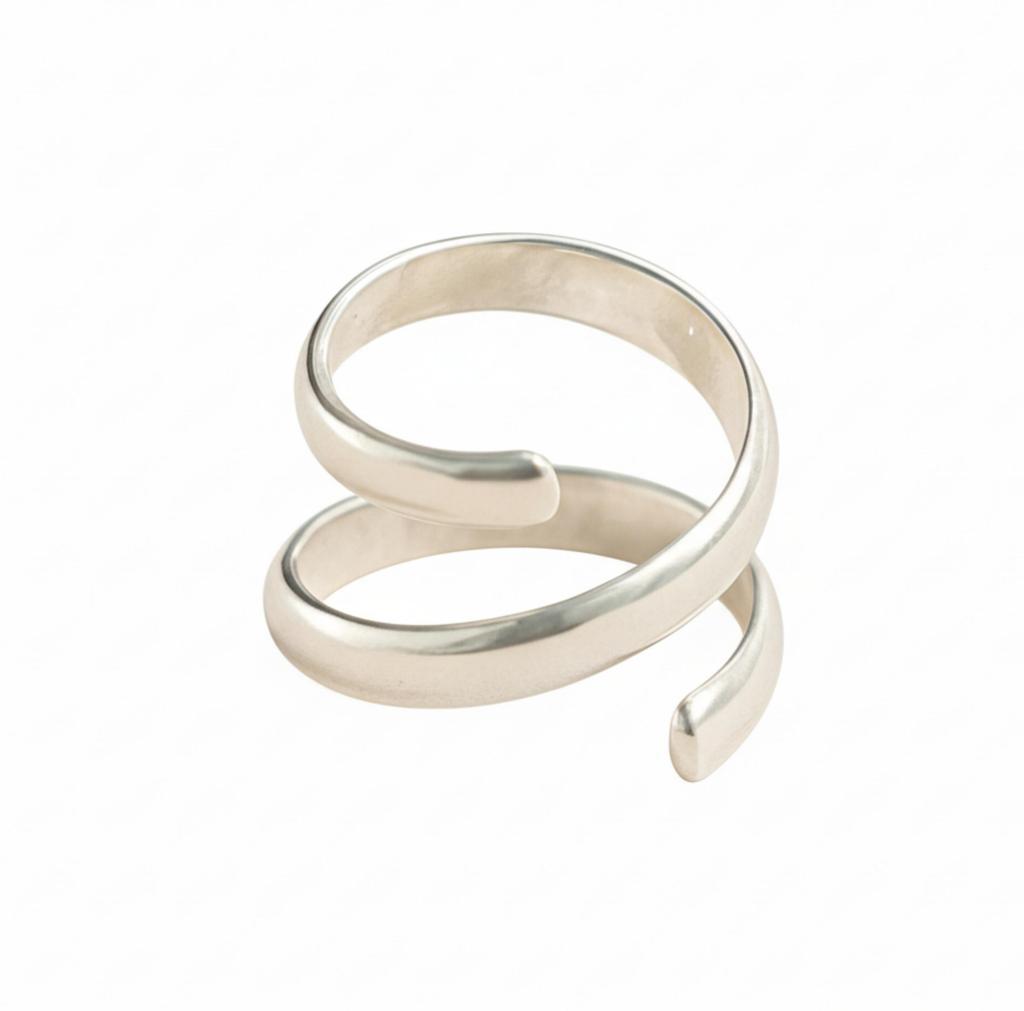 Anillo Espiral Envolvente, Plata de Ley Sólida 925, Anillo de Bobina Ajustable, Anillo Minimalista para Uso Diario