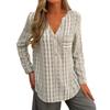 Women Popular Shirt Stripe V-Neck Irregular Hem Skin-friendly Summer Pocket Blouse Long Sleeve Blouse for Daily Wear