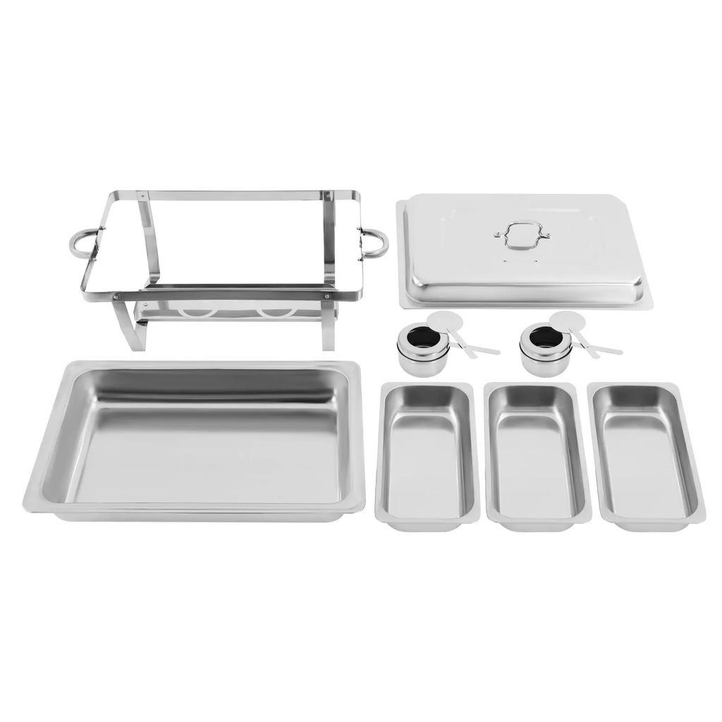 3-Kammer 9L Edelstahl Bain-Marie Speisenwärmer mit Deckel Aufwärmbehälter Set Bain-Marie, für Catering, Buffet und Party