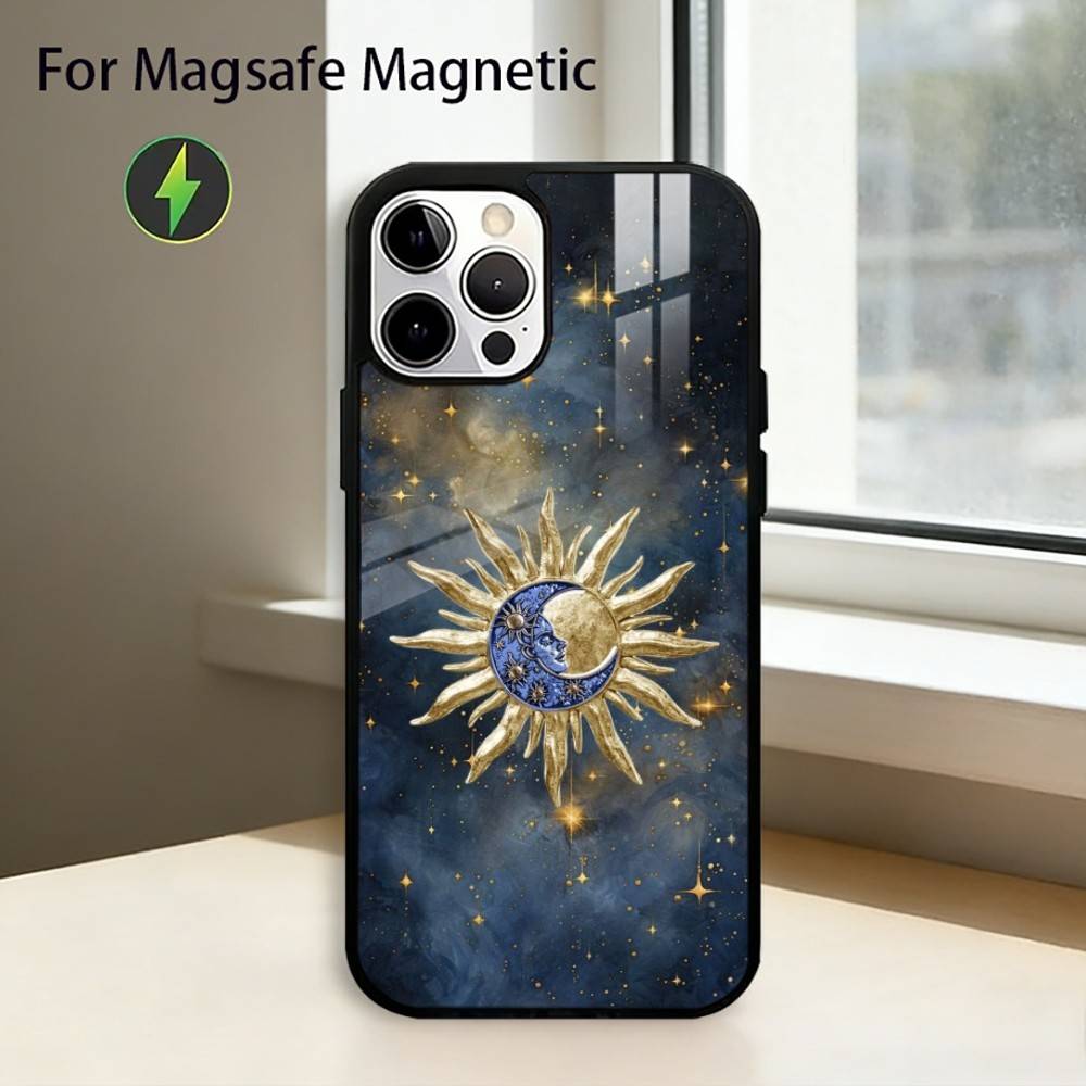 

Забавный чехол для телефона с лицом Солнца и Луны для iPhone17,16,15,14,13,12,11 Plus,Pro, магнитный, с беспроводной зарядкой Magsafe iPhone14PROMAX