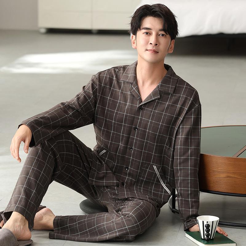 Men'S Pajamas Spring And Autumn Cotton Long-Sleeved Dad Fattened Plus Size Men'S Loungewear Suit