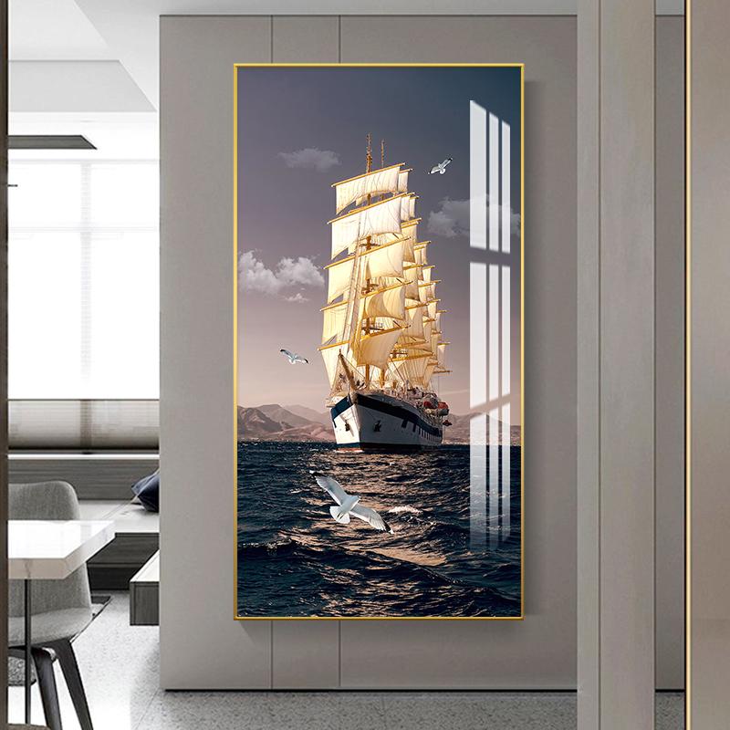 New Chinese Gold Ship Abstract Boat Canvas Painting Wall Art Zen Stone Rich Tree Posters and Prints for Living Room Decor Quadro