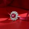 Deluxe Floral Red AAA Cubic Zirconia Gem Ring for Women's Shining Anniversary Party Gift Premium Women's