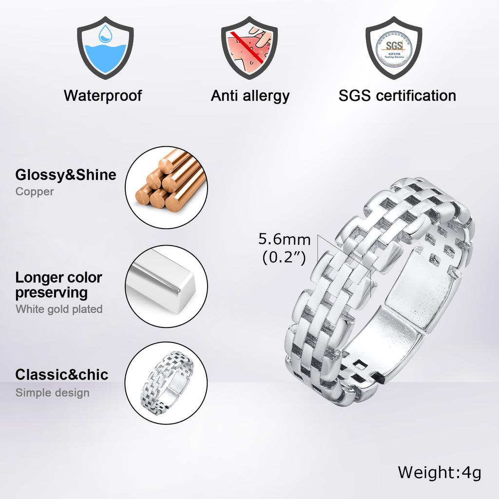 Classic Watch Chain Band Ring for Men Boys,Metal Chain Link Open Free Rings,Rock Punk Jewelry