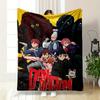 Characters Striking Poses with a Bold Title and Eerie Figures In the Background. for All Seasons Blanket Lunch Break Throw Gift