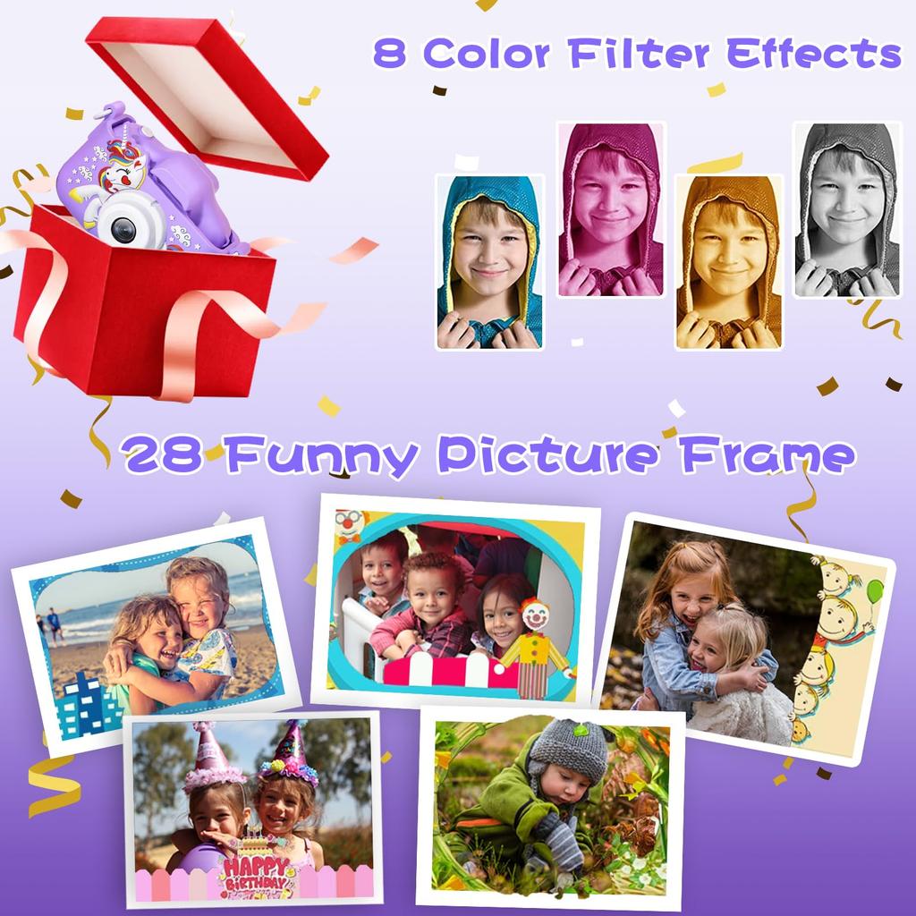 Nová Dětská Kamera Hračky Jednorožec Roztomilý Kůň 32MP1080P HD Digitální Fotoaparát pro Batole Dítě Vánoce Narozeniny Festival Dětské Dárky