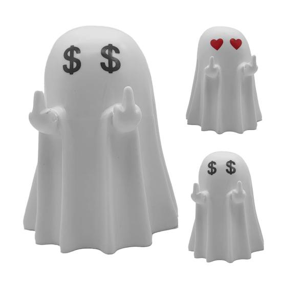 Halloween Ghost Figurine Middle Finger Ghost Ornament Resin Flip The Bird Ghost Statue for Desk Home Office Bathroom
