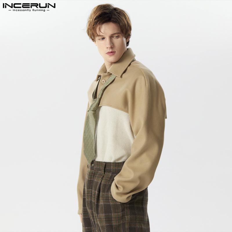 INCERUN Menn Lapel Collar Langermet Fleece Crop Topper Kåper