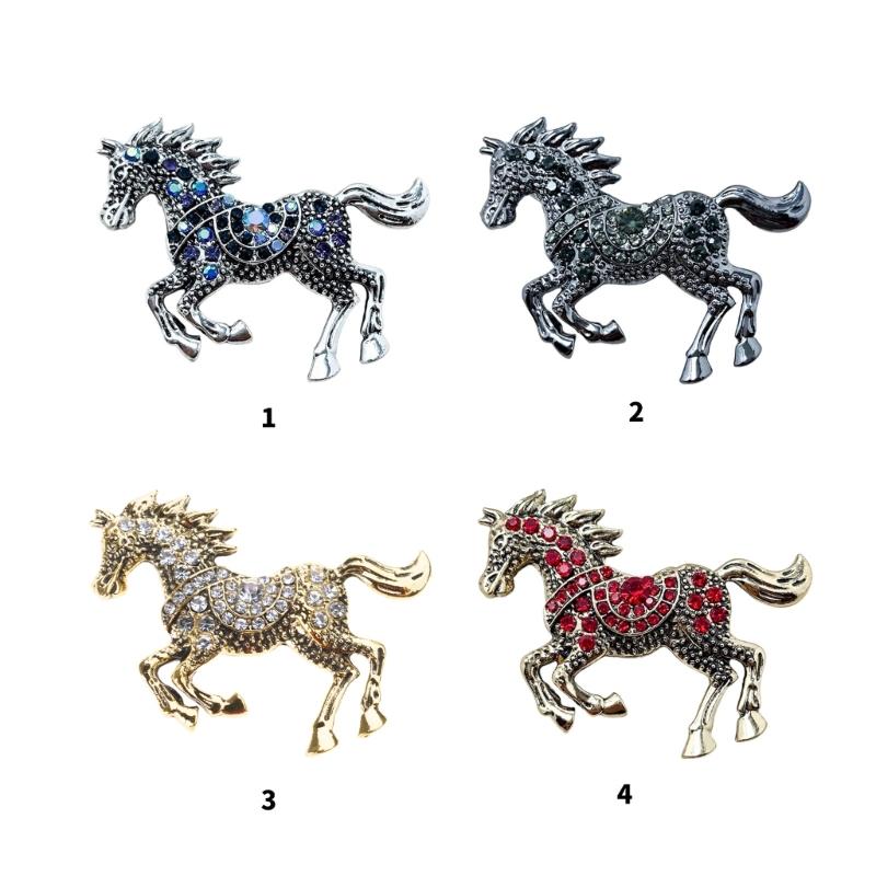 Enamel Horse Shape Brooch with Sparkling Rhinestones Details Versatile Zinc Alloy Pin Jewelry for Gift Giving