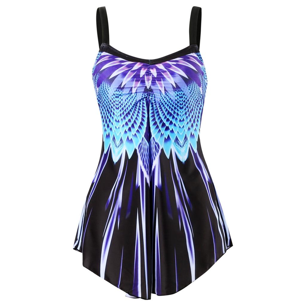 Women Two Piece Swimsuit Tankini Set with Adjustable Straps and Flowing Skirt Bottom for Comfortable Swimming and Beachwear