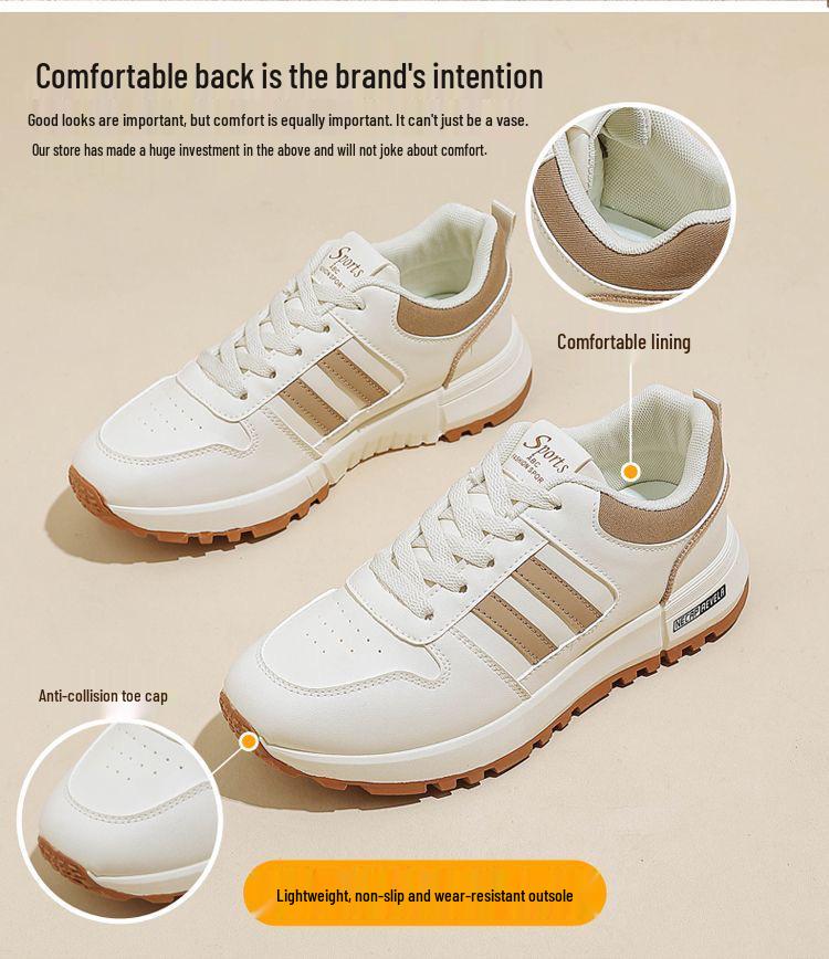 Women's Versatile Leather Sneakers - 2024 Autumn, Thick-Soled, Non-Slip, Lightweight Popular Style, Forrest Gump Shoes 5115
