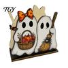 Decorative Wood Towel Rack Halloween Wooden Napkin Holder, Cute Ghost Black Cat Vertical Paper Organizer for Kitchen Stand, Table Tissue Festive Party