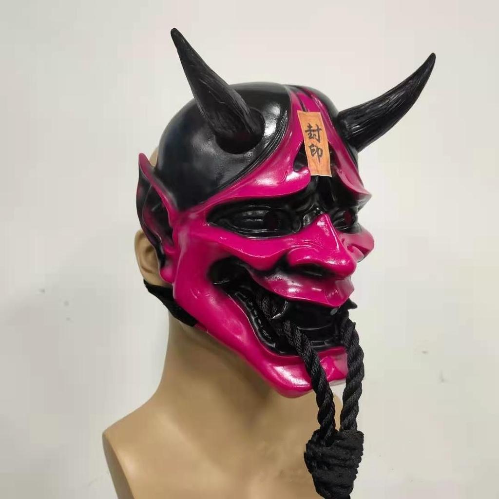 Resin-sealed Red Prajna Mask Latex mask for Halloween with red ghost face and strap Japanese-style Hannya mask