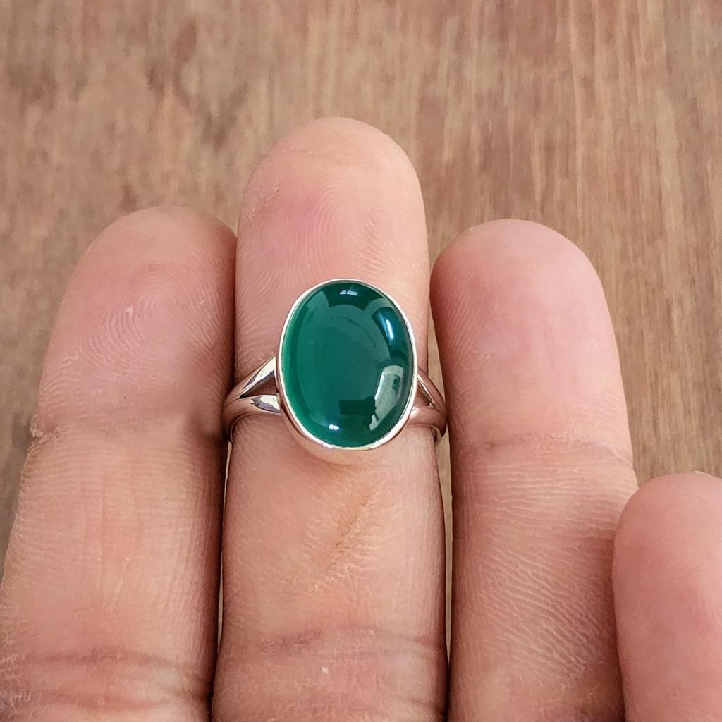 Oval Cab Green Onyx 925 Sterling Silver Ring Jewelry, Handmade Gift Unisex Ring Jewelry