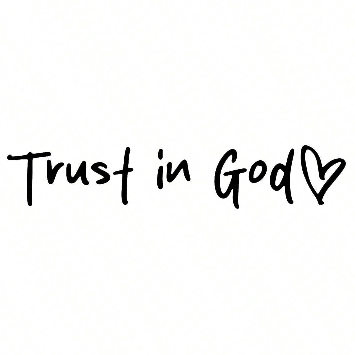 Bible Verses Christian Mirror Sticker - Trust in God, Faith Hope Love, Self Adhesive Shiny Look,  Trust in God  Pattern with Heart Shape one-size чёрный
