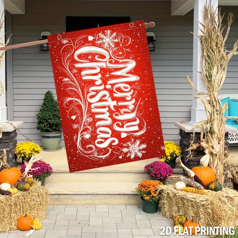 1pc Single-Sided Printed Flag, Suitable for Gardens, Outdoors, Fashionable Flag with Red And White Snowflake And Exquisite Letters, for Courtyards, La