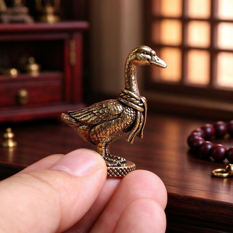 Vintage Brass Goose Figurine Fine Carved Details Scarf Design For Home Decor Ornament Gift