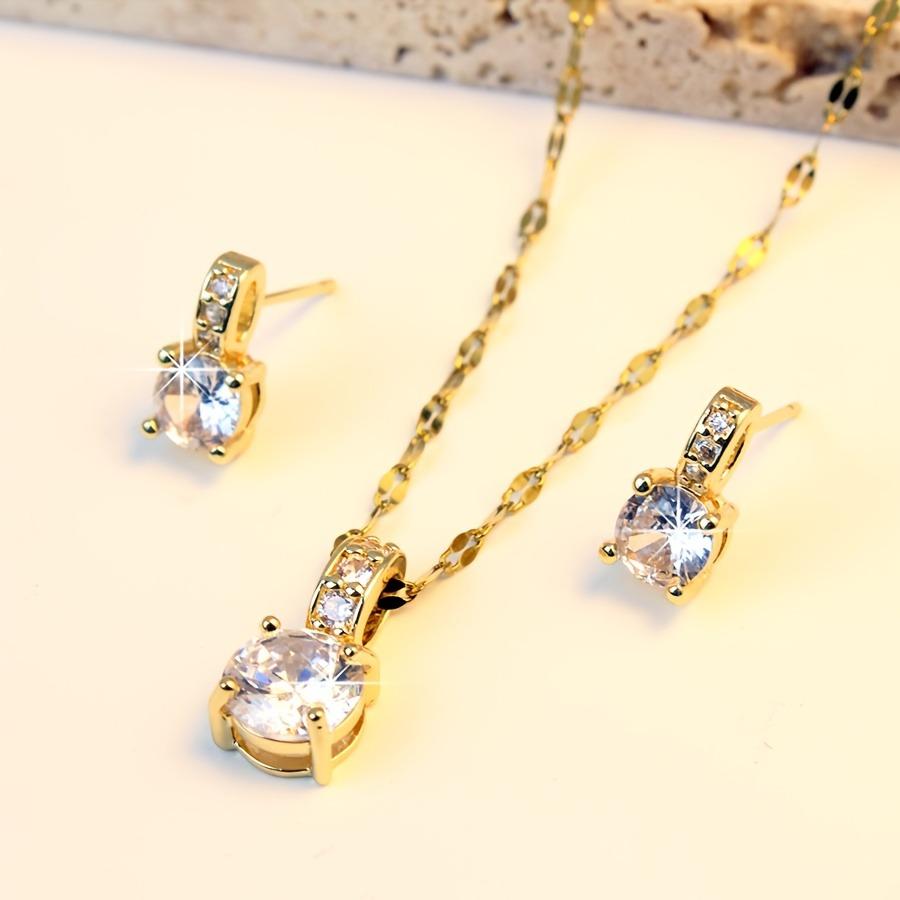 3pcs Women's Fashion Synthetic Zirconia Earring and Necklace Jewelry Set / Adjustable Minimalist Chain Style Accessories