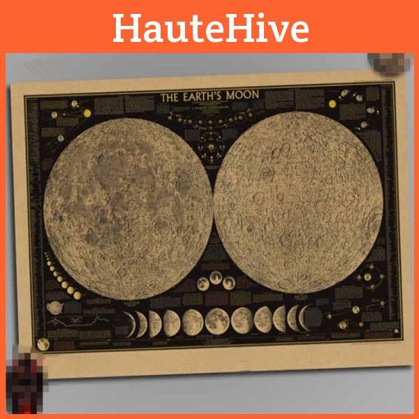 Exquisite Retro Large Vintage Paper Earth's Moon World Map Poster Elegant Home Decor