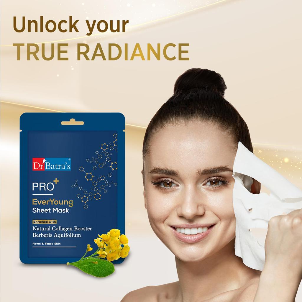 Dr. Batra's PRO+ Everyoung Tuchmaske 25g X 2er-Pack Natürlicher Kollagen-Booster für glatte, strahlende Haut