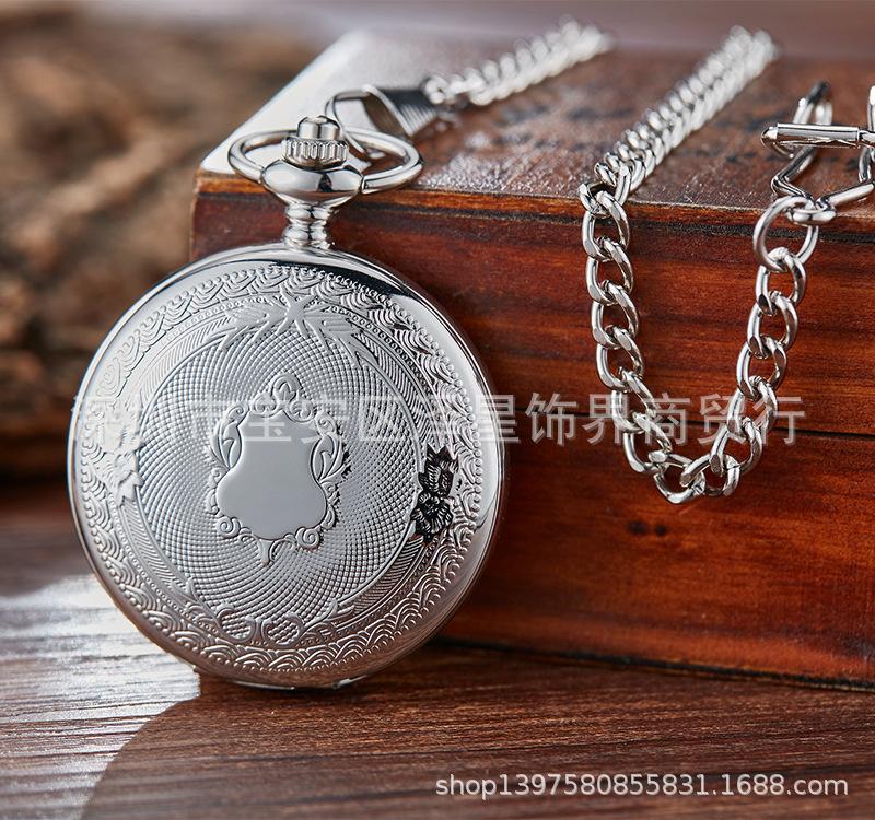 Classic Engraved Flip Hollow, Non-Mechanical Pocket Watch Retro, Necklace Watch Male And Female Student Pocket Watch
