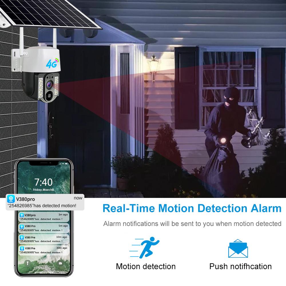 V380 Solar 4G Wireless Outdoor Camera: HD Night Vision, Smart Low Power, No Plug Required.
