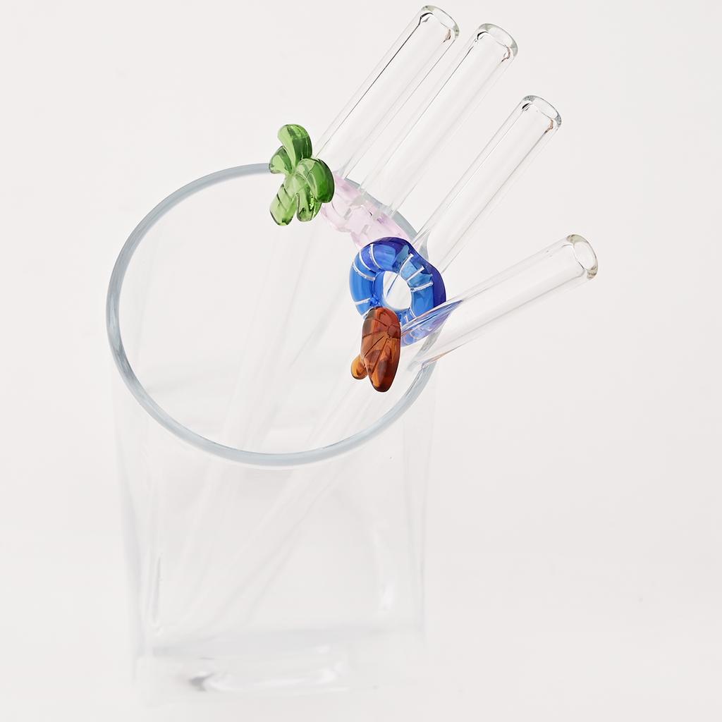 4pcs Summer Vacation Glass Straw Milk Tea Juice Cocktail Straw with Brush High Borosilicate Glass Straw Set Bar Accessories