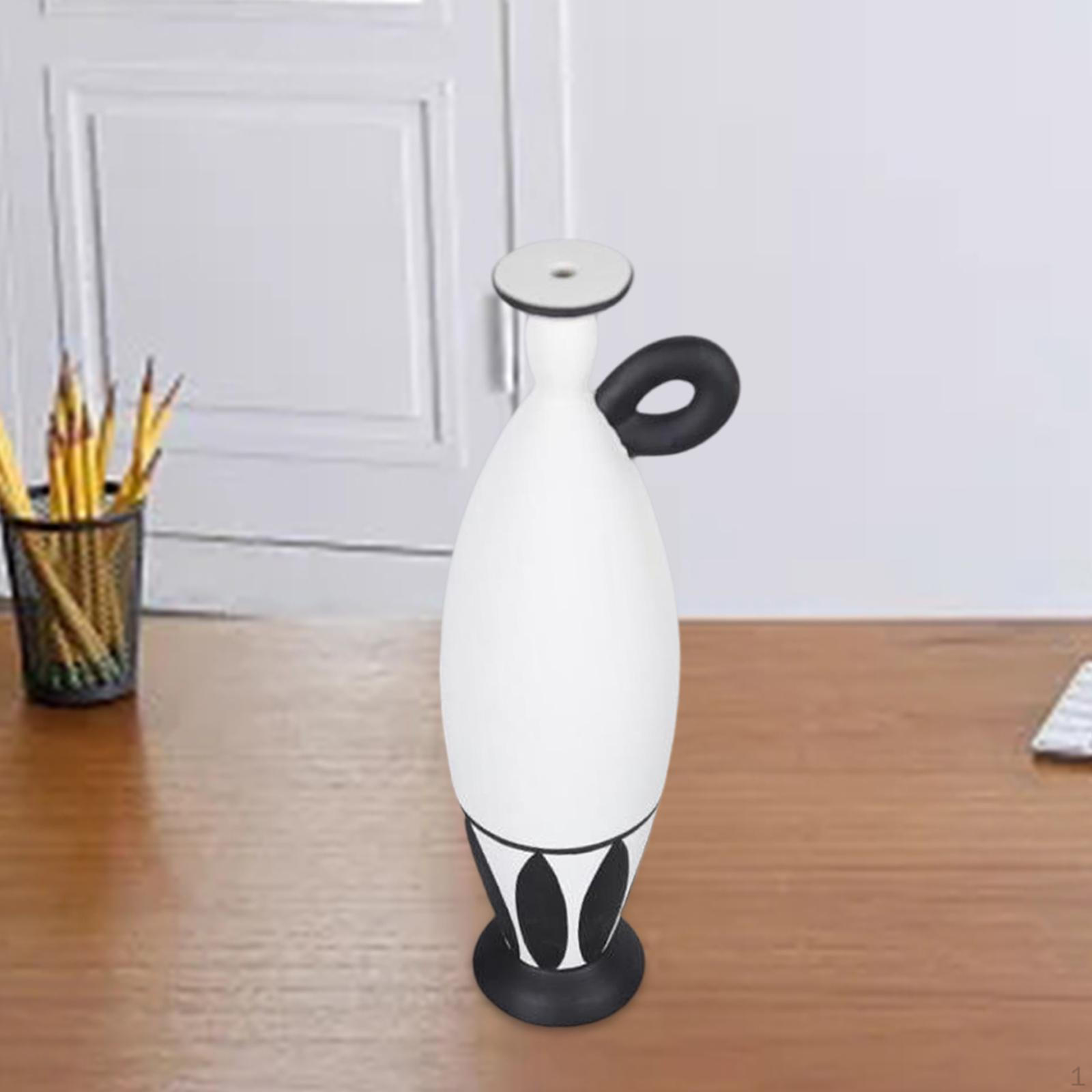 

Black and White Vase Decorative Geometric Aesthetic Resin Flower Modern Decor Nordic for 11cmx10cmx35cm