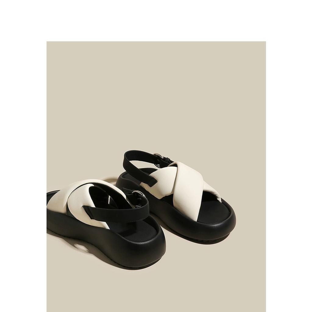 Fashion Cross Strap Thick-soled Sandals for Women Summer New Soft Sole Outdoor Wear Fashionable Open-toed Student Flat Roman Sandals