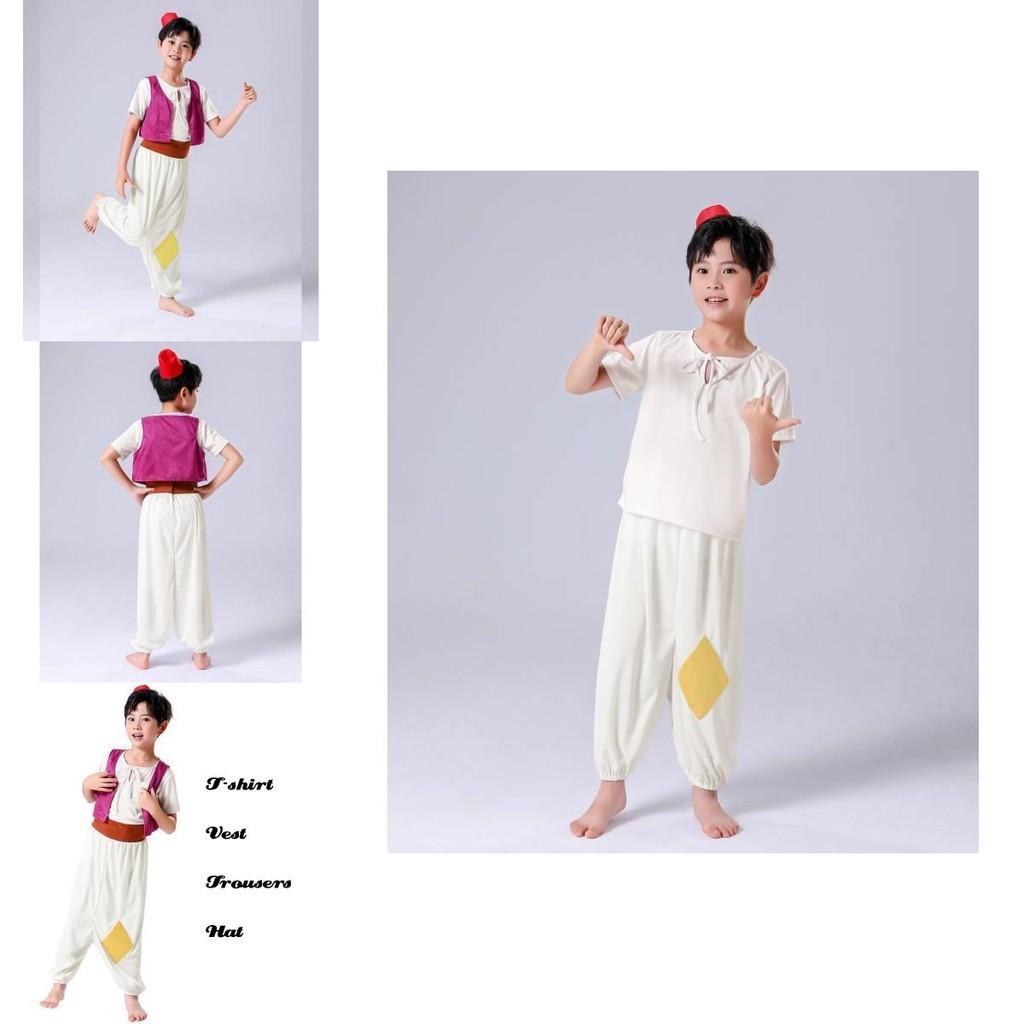 2023 New Halloween Aladdin Genie Prince Children's Cosplay Costume Arabian Nights Full Set Outfit Polyester Fabric